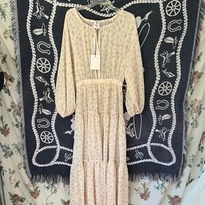 Reformation Cream Floral Long Sleeve Dress